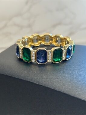 Gold-Tone Emerald & Sapphire Stretch Bracelet